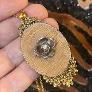 Handcrafted cowhide rose cameo pendant on chain necklace
